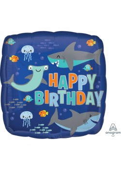 Square Shark Splash Standard HX Sharks Happy Birthday Shaped Balloon 45cm Square Shark Splash Standard HX Sharks Happy Birthday Shaped Balloon 45cm