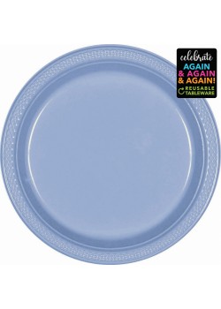 Pastel Blue Premium Reusable Plastic Round Banquet Plates 26cm 20 pk