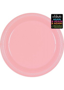 New Pink Premium Reusable Plastic Round Banquet Plates 26cm 20 pk