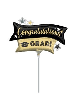 Graduation Gold & Black Congratulations Grad! Shaped Balloon