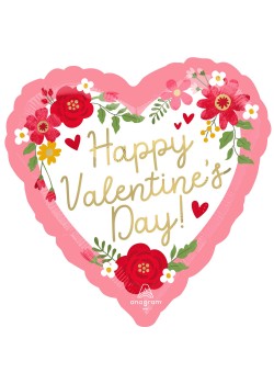 Happy Valentine's Day! Floral Heart Shaped Balloon 45cm