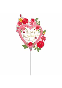 Happy Valentine's Day Floral Mini Shaped Balloon