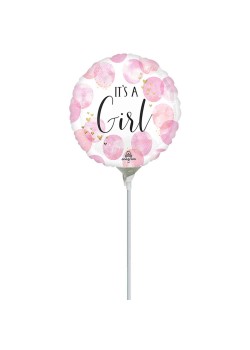 Baby Shower It's a Girl Watercolor Round Foil Balloon 22cm