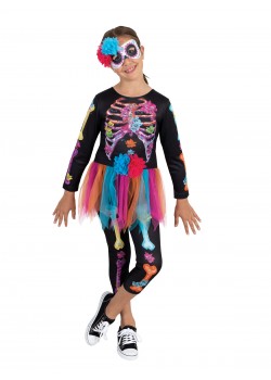 Skeleton Girl Neon Child Costume Halloween