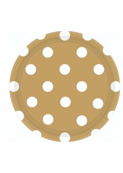 Gold with White Dots Round Lunch Plates 17cm 8 pk