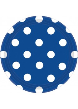 Bright Royal Blue with White Dots Round Dinner Plates 23cm 8 pk