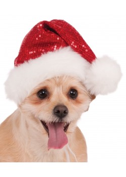 Sequin Santa Pet Hat Red Christmas