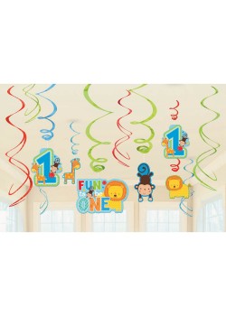 Boy One Wild Swirl Hanging Decorations 12 pk