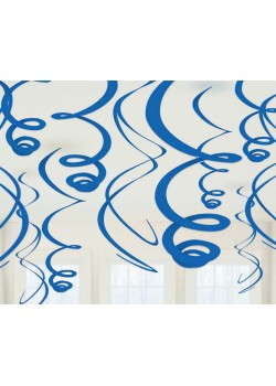 Bright Royal Blue Plastic Swirls Hanging Decorations 56cm 12 pk Bright Royal Blue Plastic Swirls Hanging Decorations 56cm 12 pk