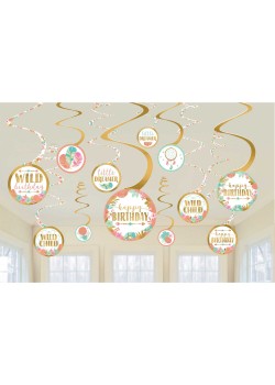 Boho Girl Spiral Hanging Decorations 12 pk Boho Girl Spiral Hanging Decorations 12 pk