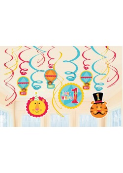Fisher Price 1st Birthday Circus Swirl Hanging Decorations 12 pk