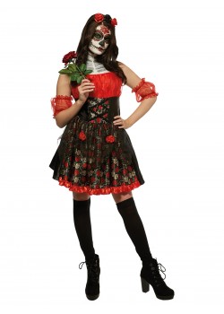 Red Rose Day Of The Dead Halloween Adult Costume