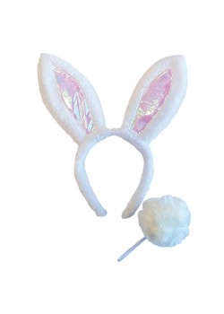 White & Pink Bunny Headband & Tail Set White & Pink Bunny Headband & Tail Set