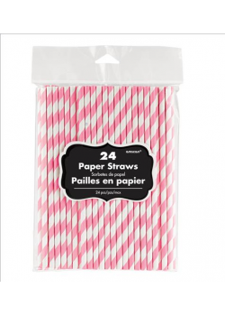 Stripes New Pink & White Straws 19cm 24 pk