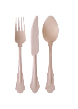 Natural Coloured Wooden Fan Cutlery Set 24 pk
