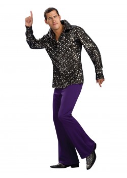 Disco Shirt - Black With Silver Stars Adult 1970s