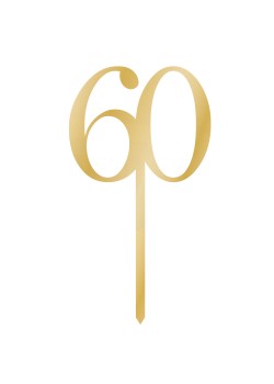 60th Birthday Gold Acrylic Sparkling Celebration Cake Topper 8cm x 15cm
