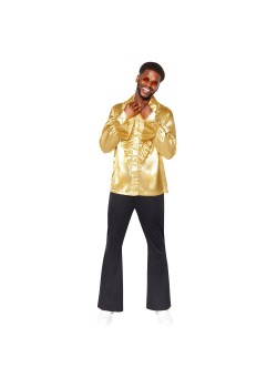 Gold Satin Ruffle Shirt Men's Costume XL