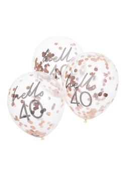 40th Birthday Mix It Up Rose Gold Hello 40 Confetti Filled Latex Balloons 30cm 5 pk