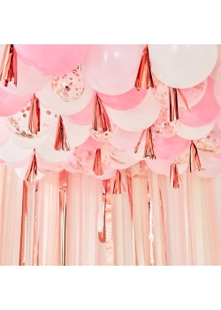 Blush, White & Rose Gold Mix It Up Balloon Ceiling with Tassels