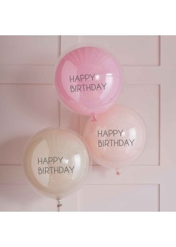 Pink Happy Birthday Mix It Up Double Stuffed Latex Balloons 3 pk