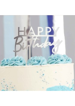Silver Happy Birthday Mix It Up Cake Topper 12cm x 11cm