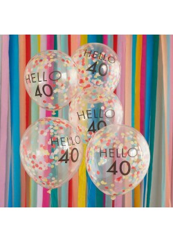40th Birthday Hello 40 Brights Mix It Up Latex Balloons 30cm 5 pk