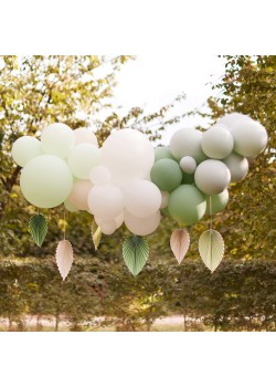 White, Nude, Sage, Green Mix It Up Balloon & Fan Garland 49 pk