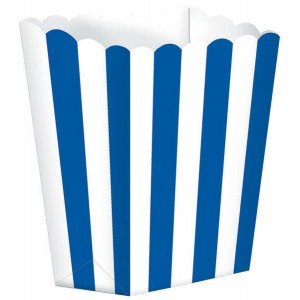 Stripes Bright Royal Blue & White Small Popcorn Favour Boxes 13cm x 9.5cm 5 pk