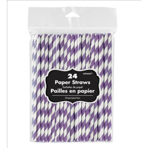 Stripes New Purple & White Straws 19cm 24 pk