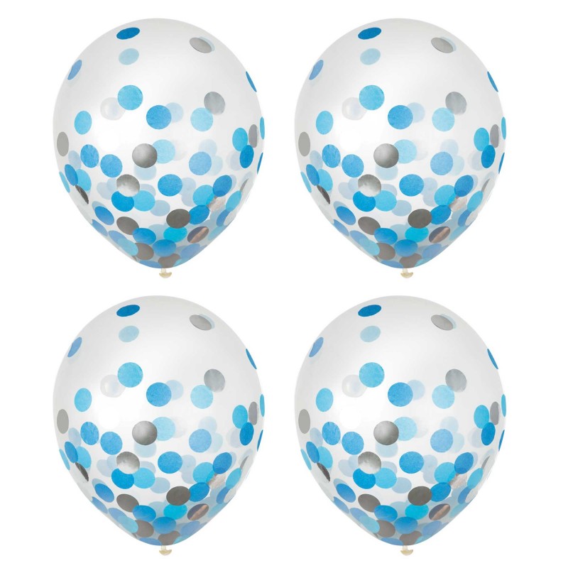 Dots Blue & Silver Confetti Latex Balloons 30cm 6 pk