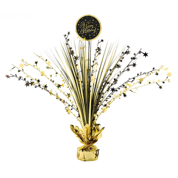Black & Gold Happy Birthday Centrepiece 45cm - NFS Party