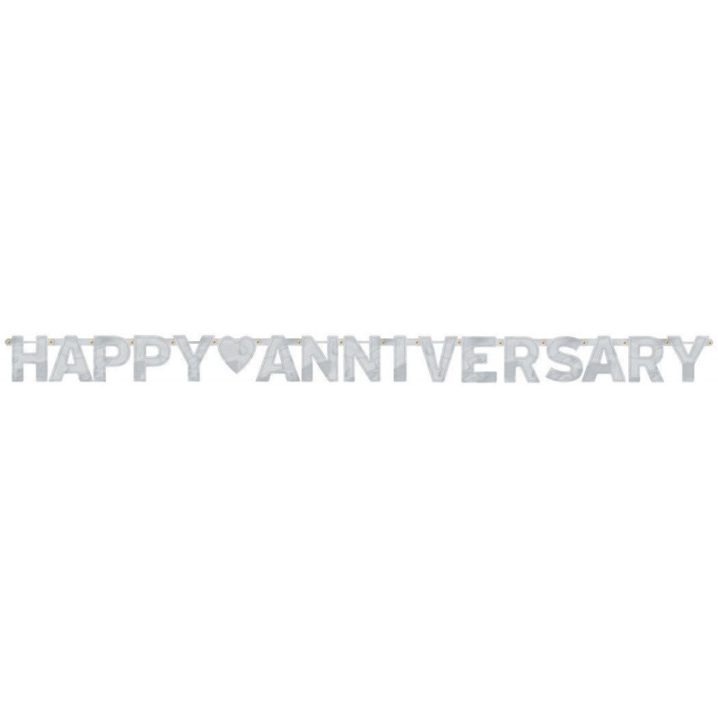 Silver 25th Anniversary Happy Anniversary Letter Banner 236cm x 15.8cm