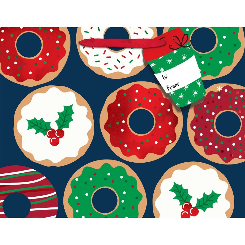 Christmas Party Supplies - Favour Bag Donuts & Holly Gift Tags Med