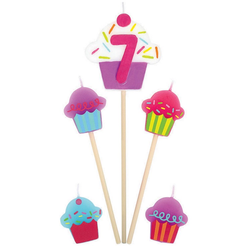Shaped Number 7 & Cupcakes Mini Candles Pack of 5