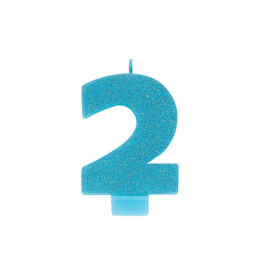 Number 2 Party Supplies - Candle Glitter Caribbean Blue 8cm