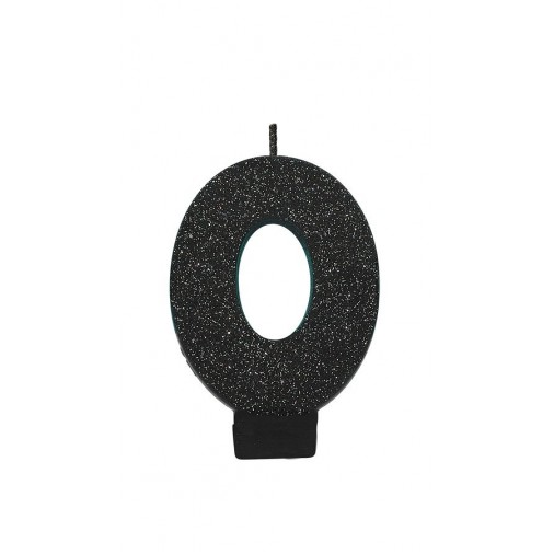 Number 0 Party Supplies - Candle Glitter Black 8cm