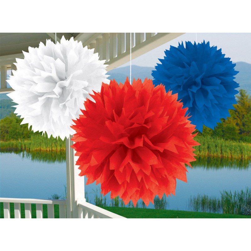 USA Patriotic Fluffy Tissue Hanging Decorations 40cm Pack of 3