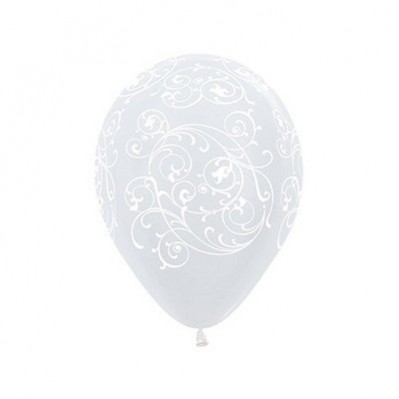 Satin Pearl White Filigree Teardrop Latex Balloons 30cm 12 pk - NFS Party