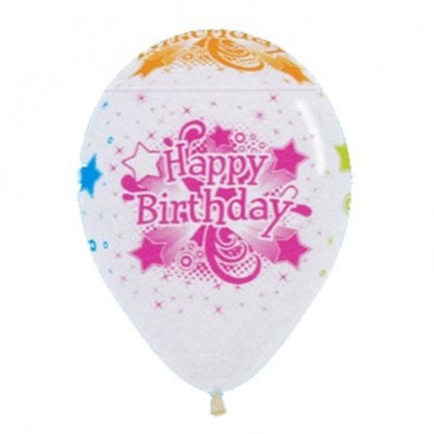 Teardrop Crystal Clear & Neon Happy Birthday Latex Balloons 30cm Pack of 12