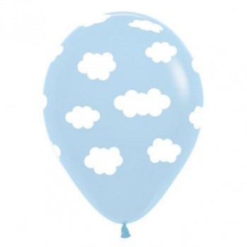 Teardrop Fashion Light Blue with White Clouds Latex Balloons 30cm Pack of 12 - NFS Party