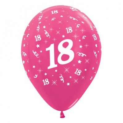 18th Birthday Metallic Fuchsia Teardrop Latex Balloons 30cm 25 pk - NFS Party