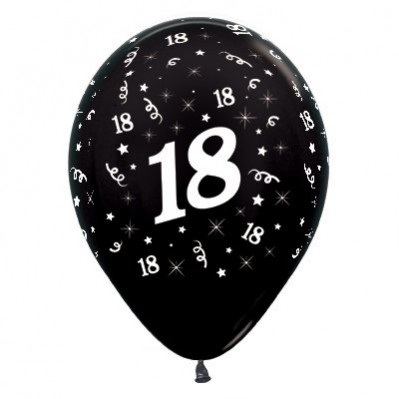 18th Birthday Metallic Black Teardrop Latex Balloons 30cm 25 pk - NFS Party