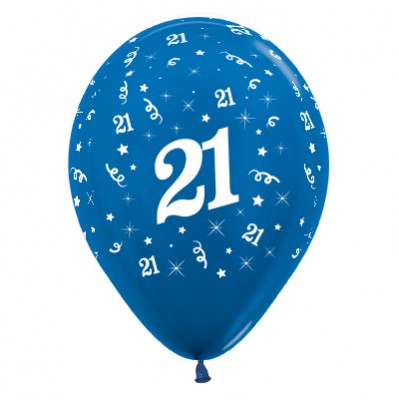 21st Birthday Metallic Blue Teardrop Latex Balloons 30cm 25 pk
