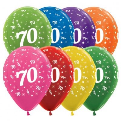 Teardrop Metallic Multi Coloured 70th Birthday Latex Balloons 30cm Pack of 25
