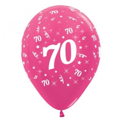 70th Birthday Metallic Fuchsia Teardrop Latex Balloons 30cm 25 pk