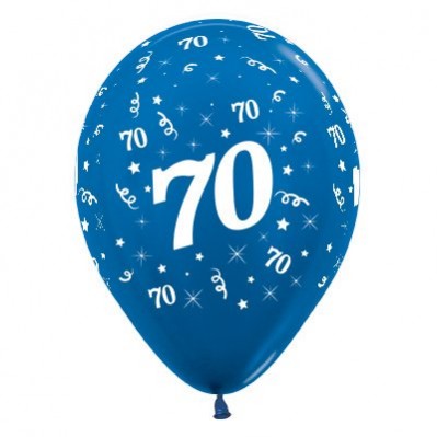 70th Birthday Metallic Blue Teardrop Latex Balloons 30cm 25 pk