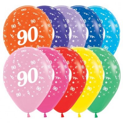 90th Birthday Fashion Multi Coloured Latex Balloons 30cm 25 pk