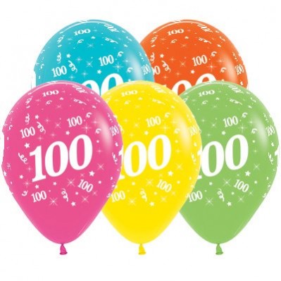 Teardrop Tropical Multi Coloured 100th Birthday Latex Balloons 30cm Pack of 25