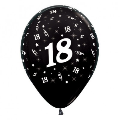 18th Birthday Metallic Black Teardrop Latex Balloons 30cm 6 pk - NFS Party